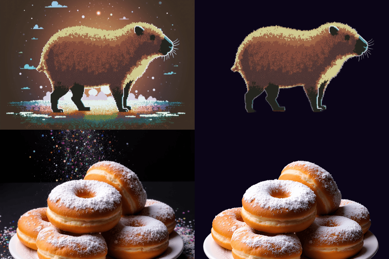 Rembg-enhance is optimized for 2D vector images, 3D graphics, and photos by leveraging matting technology.